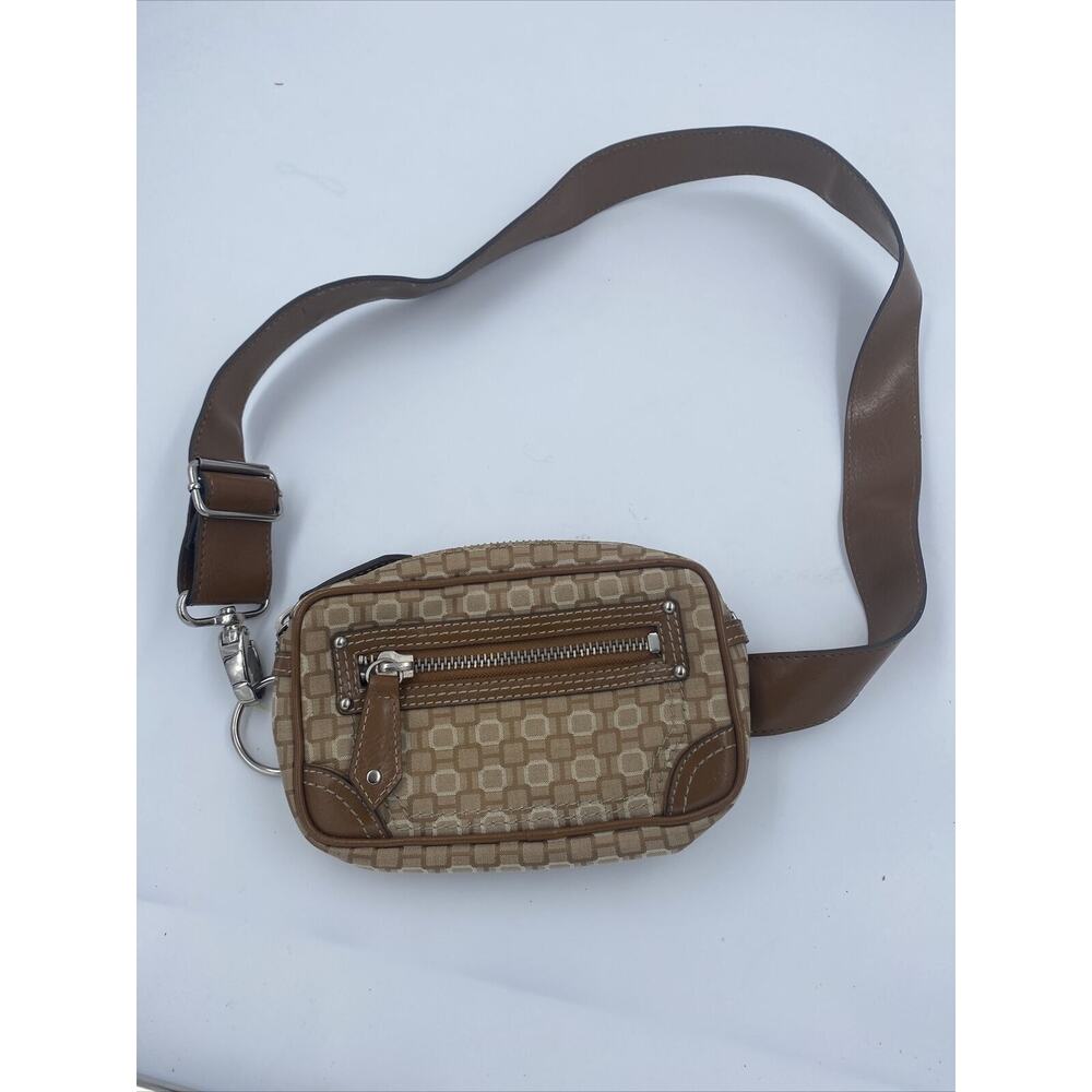 1990s Nine West Leather Trim Patterned Fanny Pack Waist Bag Red Pattern NOS